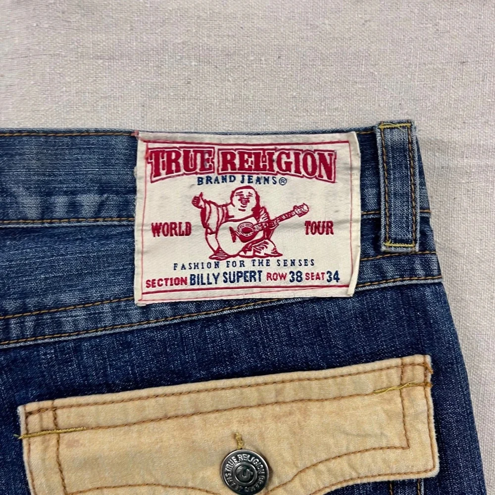 True Religion Billy Super T Jeans Mens 38 Blue Dark‎ Wash Corduroy Flap Pockets